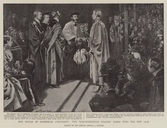 Der Sirdar an der Universität Cambridge, der Vizekanzler schüttelt dem neuen LLD die Hand